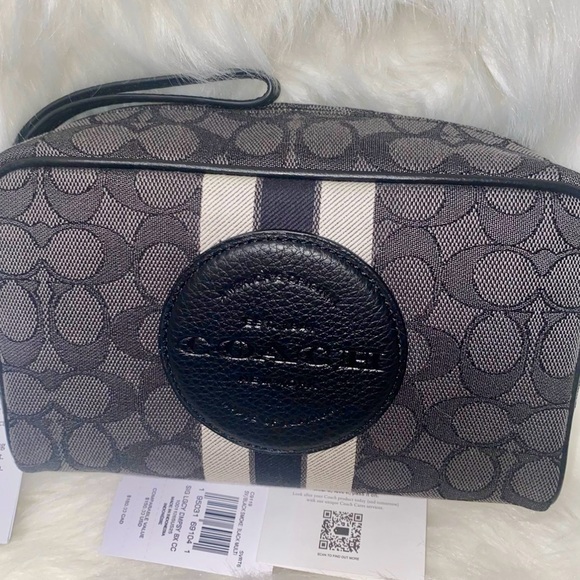 Coach Dempsey Boxy Cosmetic Case 20 In Signature Jacquard With Stripe And Coach - Picture 3 of 9